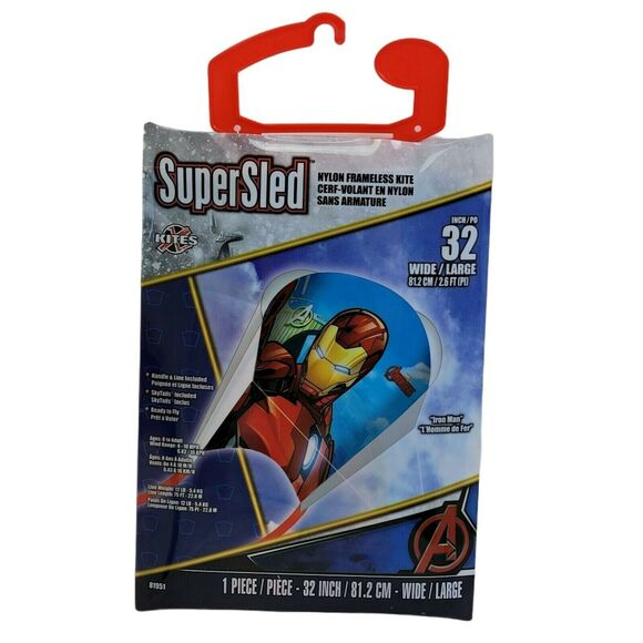 SuperSled Iron Man Kite 32" Frameless Skytails Handle Line Marvel Avengers Large - Picture 1 of 4
